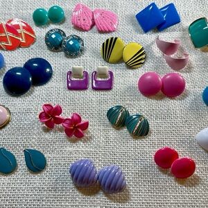 Vintage (1980s) 20 Pair Lot of Colorful Earrings - Awesome Costume Jewelry - EUC